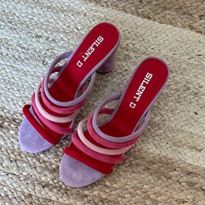 NWOB: Silent D Loretta Tubular Strappy Red, Pink & Purple Block heels, size. 41